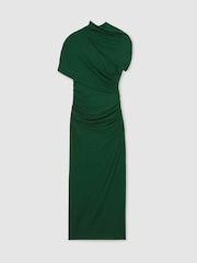 Зеленый - Reiss Azure Stretch Lyocell Ruched Midi Dress - Изображение 2 из 6
