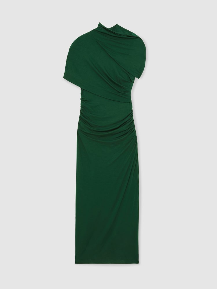 Зеленый - Reiss Azure Stretch Lyocell Ruched Midi Dress - Изображение 2 из 6