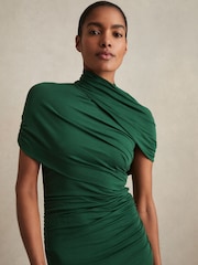 Зеленый - Reiss Azure Stretch Lyocell Ruched Midi Dress - Изображение 4 из 6
