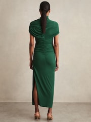 Зеленый - Reiss Azure Stretch Lyocell Ruched Midi Dress - Изображение 5 из 6