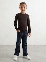 Reiss Chocolate Trina Cotton Ruched Long Sleeve T-Shirt with Stretch - Image 3 of 4