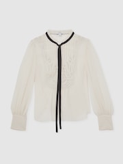 Reiss Cream Sara Lace-Embroidered Tie-Neck Shirt - Image 2 of 6