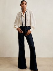 Reiss Cream Sara Lace-Embroidered Tie-Neck Shirt - Image 3 of 6