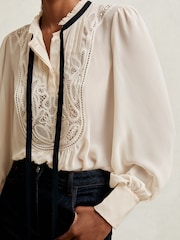 Reiss Cream Sara Lace-Embroidered Tie-Neck Shirt - Image 4 of 6