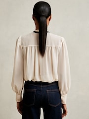 Reiss Cream Sara Lace-Embroidered Tie-Neck Shirt - Image 5 of 6