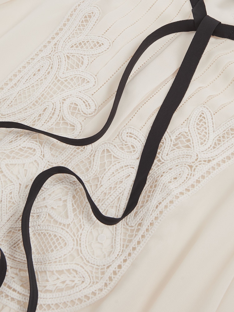 Reiss Cream Sara Lace-Embroidered Tie-Neck Shirt - Image 6 of 6