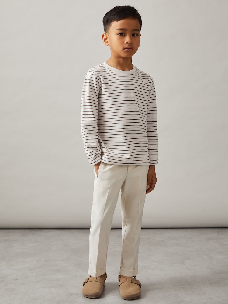 Reiss Off White/Camel Kenny Stretch-Cotton Stripe T-Shirt - Image 2 of 4