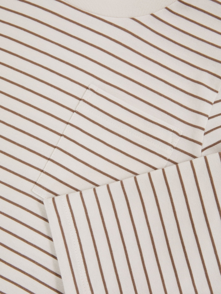Reiss Off White/Camel Kenny Stretch-Cotton Stripe T-Shirt - Image 4 of 4