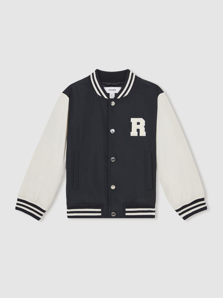 Reiss Navy/Off White Arkan Colourblock Varsity Bomber Jacket - Image 2 of 4