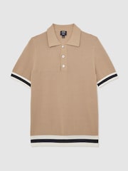 Marrón camel - Reiss Quinn Reiss | Ché Cotton Knit Polo Shirt - Imagen 2 de 7