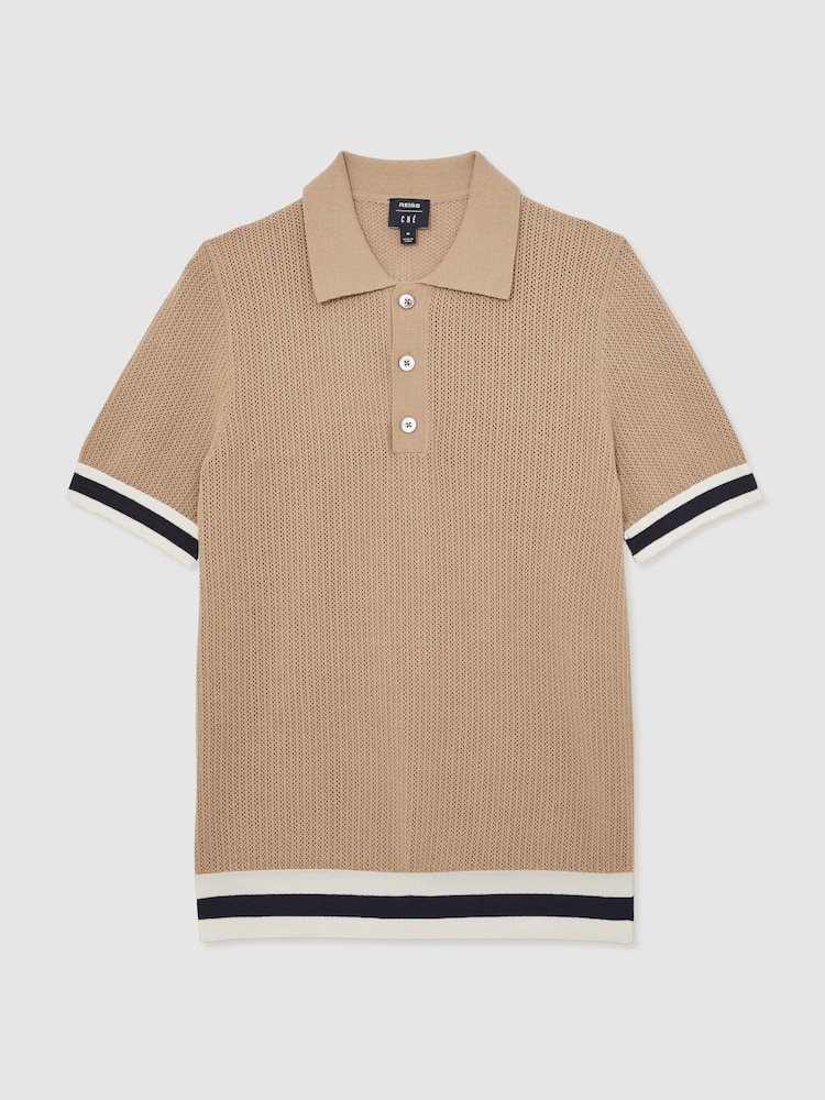 Marrón camel - Reiss Quinn Reiss | Ché Cotton Knit Polo Shirt - Imagen 2 de 7