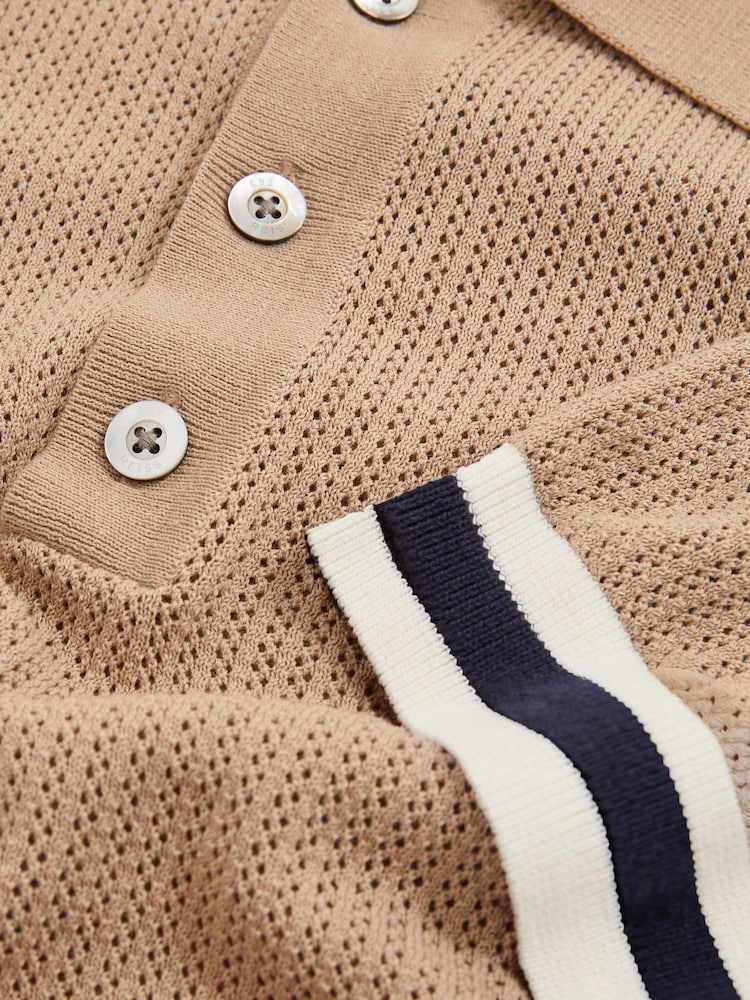 Marrón camel - Reiss Quinn Reiss | Ché Cotton Knit Polo Shirt - Imagen 7 de 7