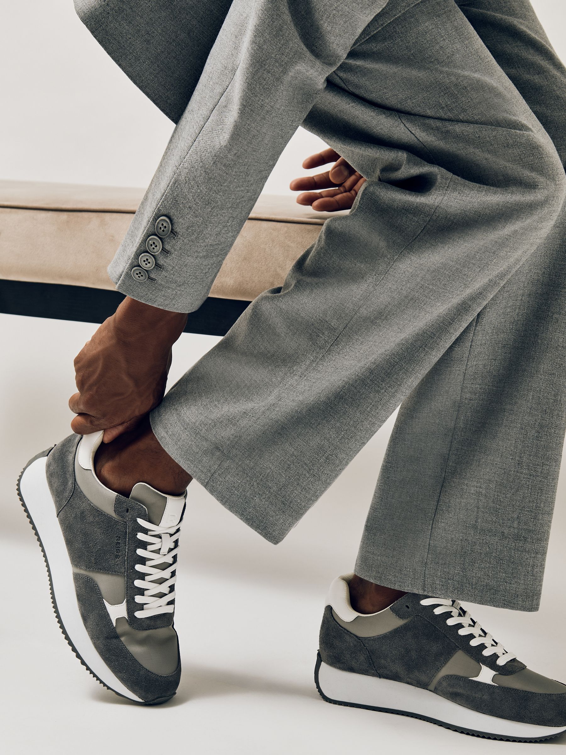 Reiss Graphite Grey Ian Suede Lace-up Running Trainers In Multi