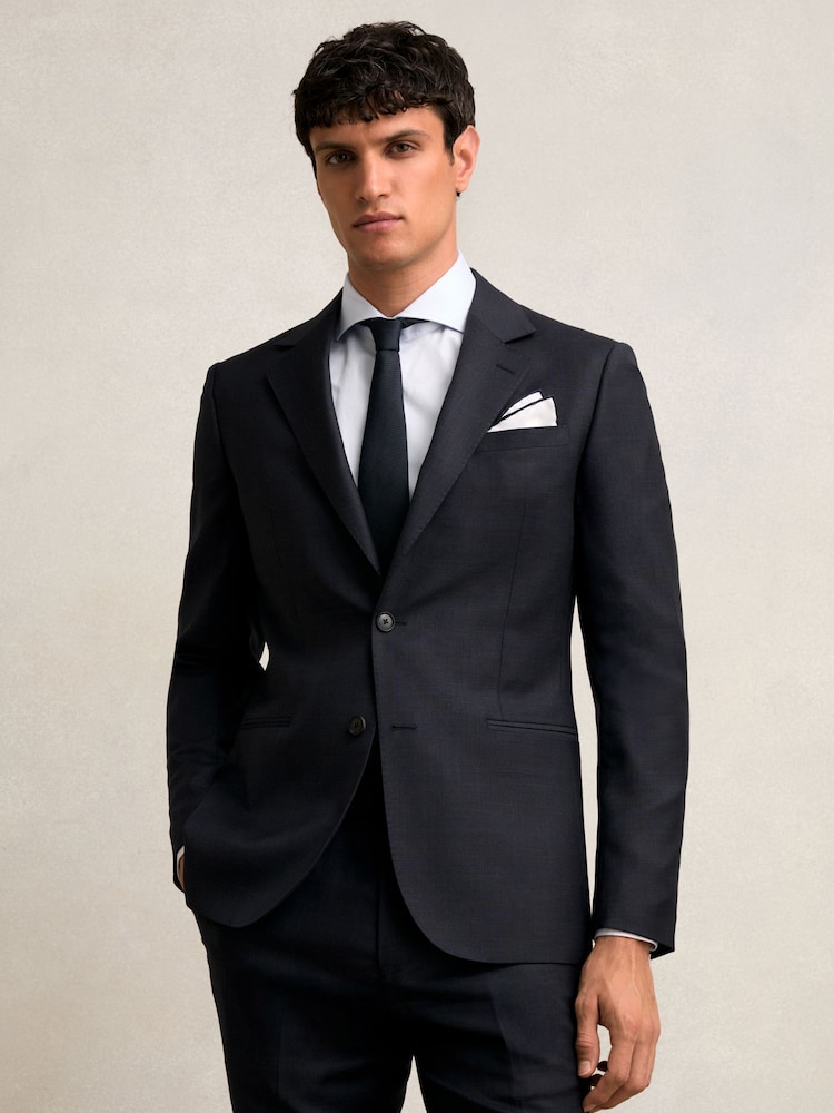 Reiss Navy Seminar Slim-Fit Wool Single Breasted Check Suit Blazer - Image 1 of 7