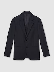 Reiss Navy Seminar Slim-Fit Wool Single Breasted Check Suit Blazer - Image 2 of 7