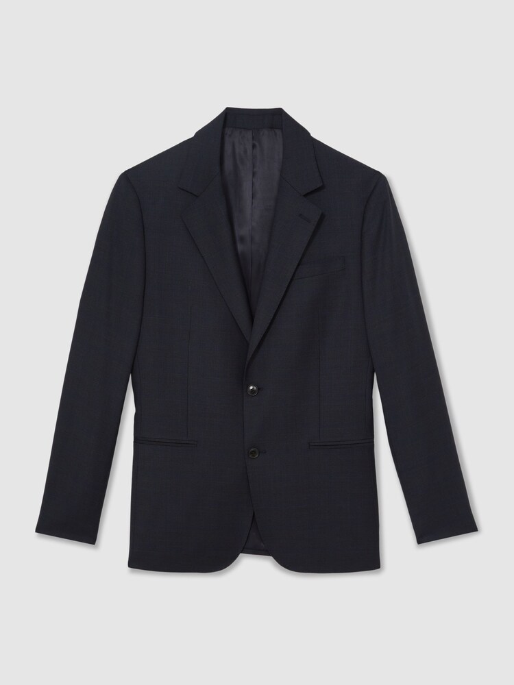 Reiss Navy Seminar Slim-Fit Wool Single Breasted Check Suit Blazer - Image 2 of 7