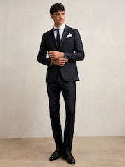 Reiss Navy Seminar Slim-Fit Wool Single Breasted Check Suit Blazer - Image 3 of 7