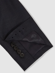 Reiss Navy Seminar Slim-Fit Wool Single Breasted Check Suit Blazer - Image 7 of 7