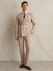 Reiss Oatmeal Brown Venus Slim-Fit Wool-Blend Double-Breasted Suit Blazer - Image 1 of 8