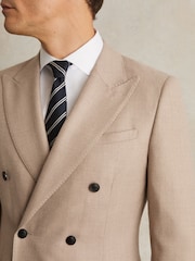Reiss Oatmeal Brown Venus Slim-Fit Wool-Blend Double-Breasted Suit Blazer - Image 3 of 8