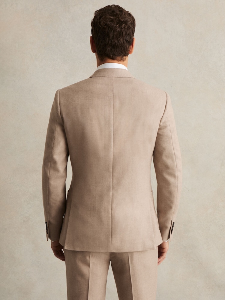 Reiss Oatmeal Brown Venus Slim-Fit Wool-Blend Double-Breasted Suit Blazer - Image 4 of 8