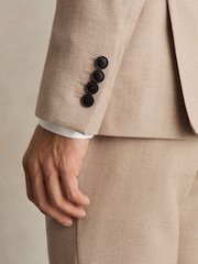 Reiss Oatmeal Brown Venus Slim-Fit Wool-Blend Double-Breasted Suit Blazer - Image 5 of 8