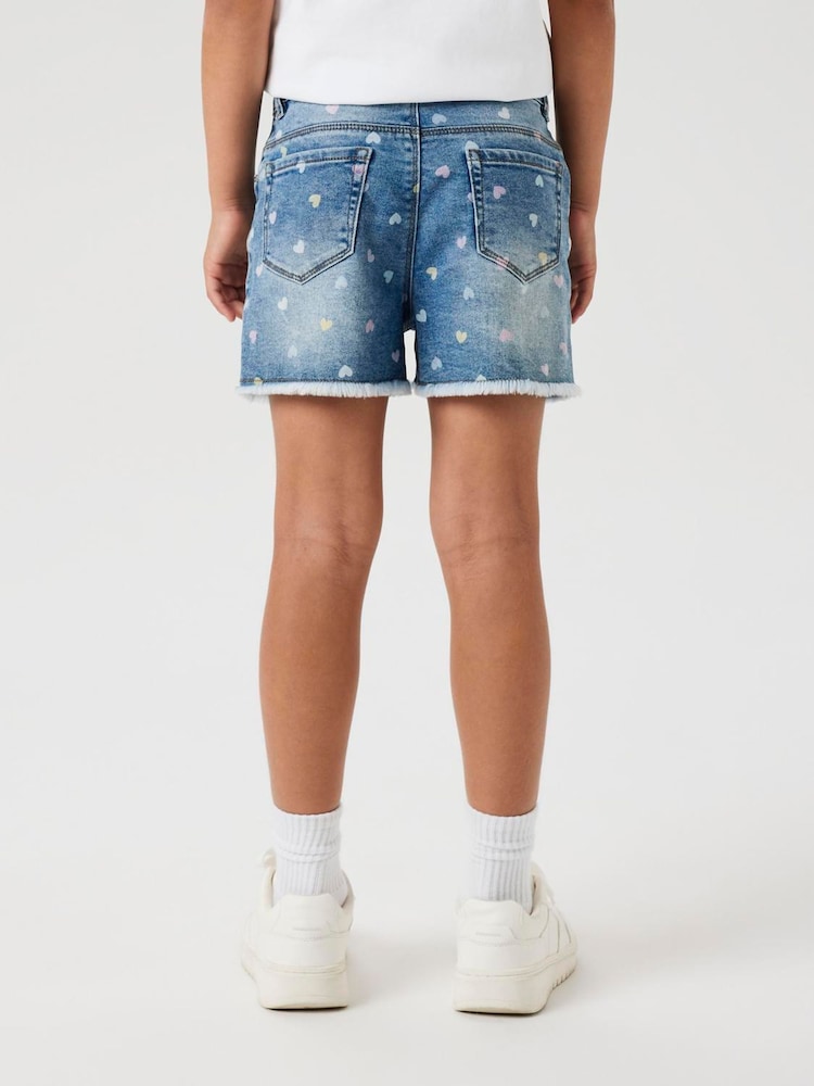 Name It Blue High Waisted Heart Print Denim Shorts - Image 2 of 4