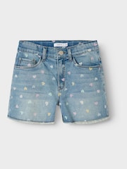 Name It Blue High Waisted Heart Print Denim Shorts - Image 3 of 4
