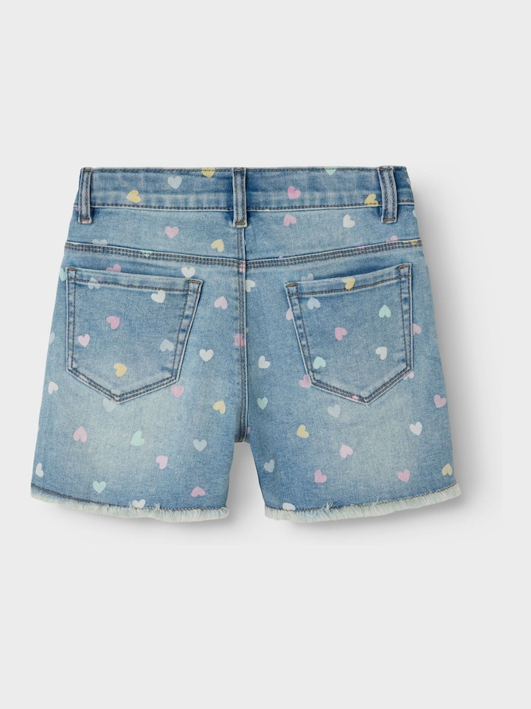 Name It Blue High Waisted Heart Print Denim Shorts - Image 4 of 4