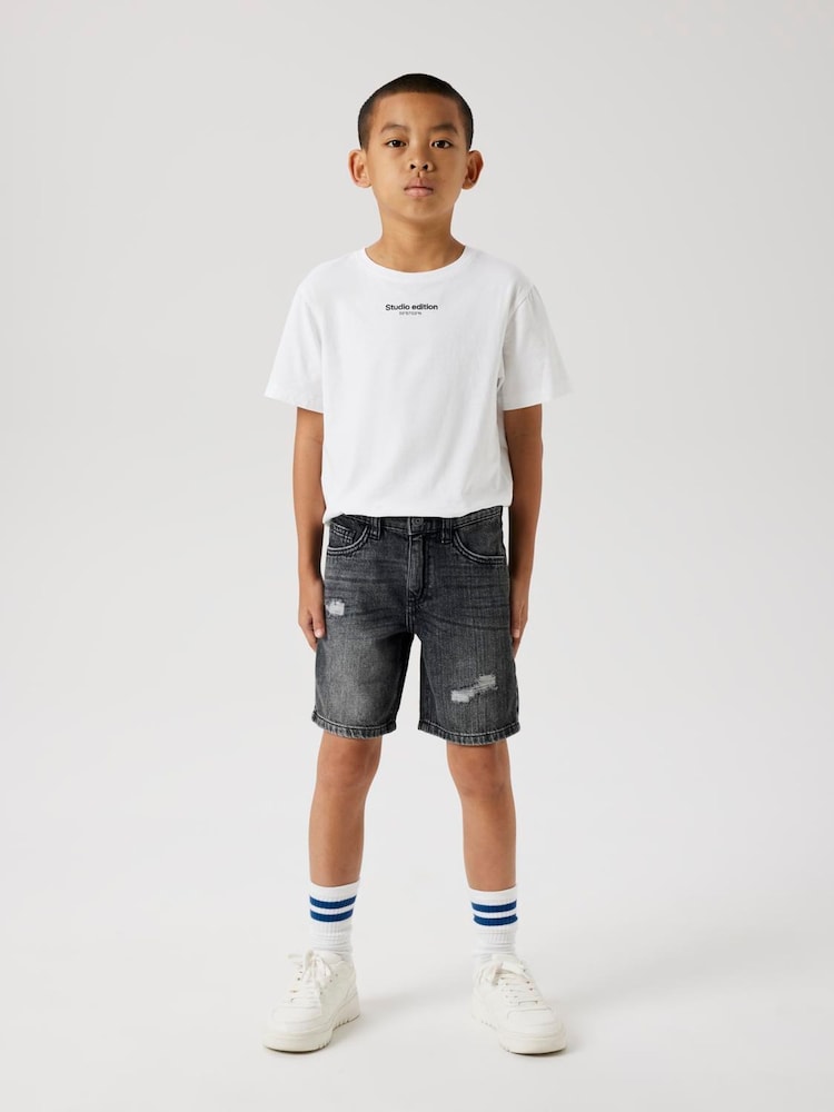 Name It Grey Loose Fit Distressed Denim Shorts - Image 1 of 4