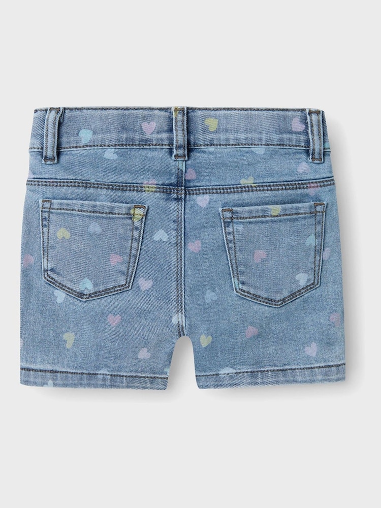 Name It Blue Heart Print Stretch Denim Shorts - Image 2 of 3
