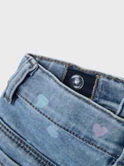 Name It Blue Heart Print Stretch Denim Shorts - Image 3 of 3