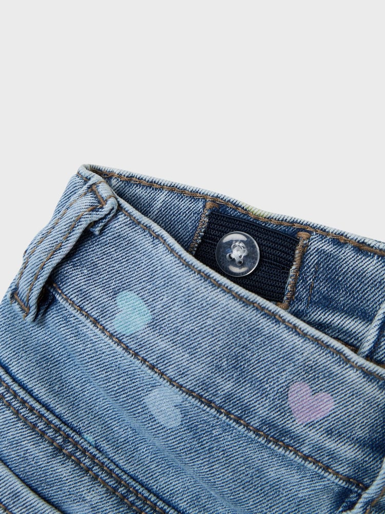 Name It Blue Heart Print Stretch Denim Shorts - Image 3 of 3