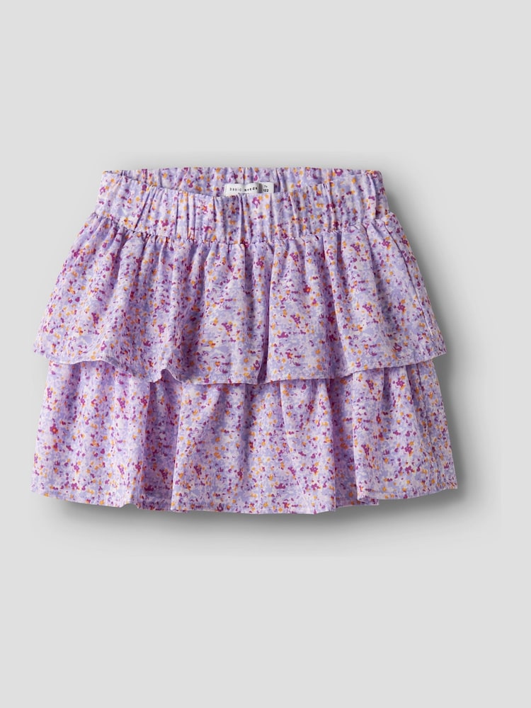 Name It Purple Floral Print Ruffle Skirt - Image 1 of 3