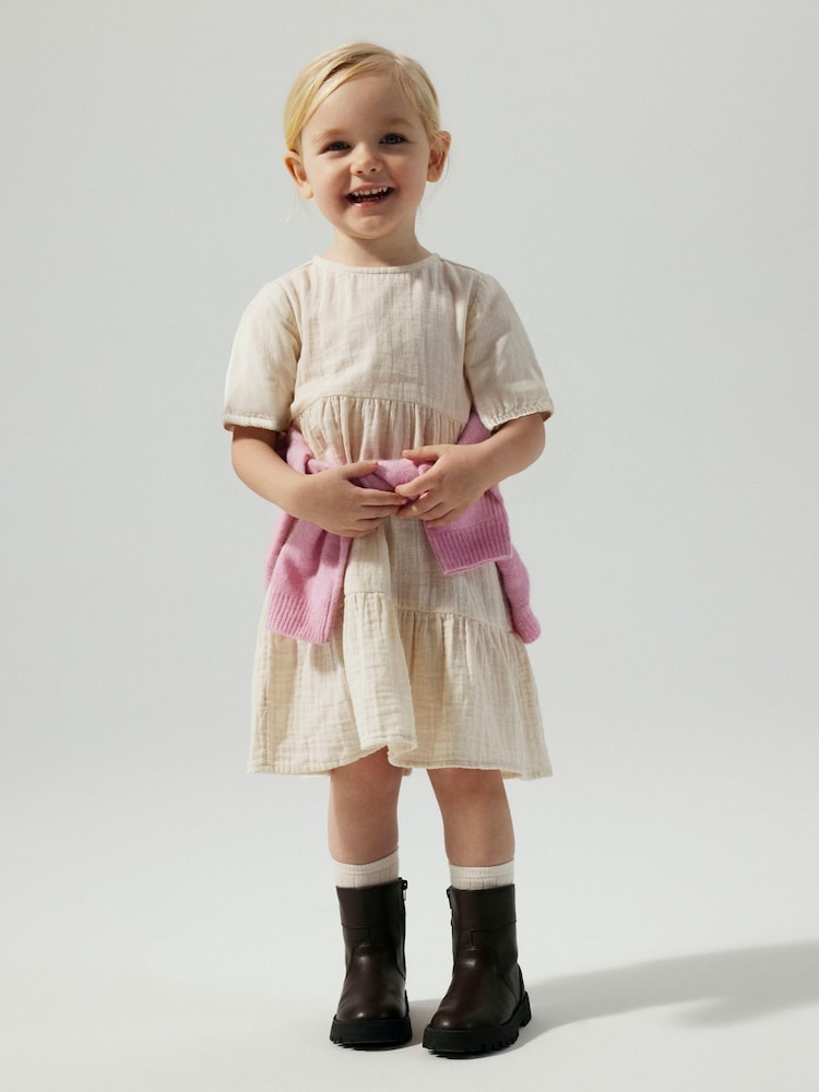 Name It Cream Short Sleeve Smock Dress - Image 1 of 1