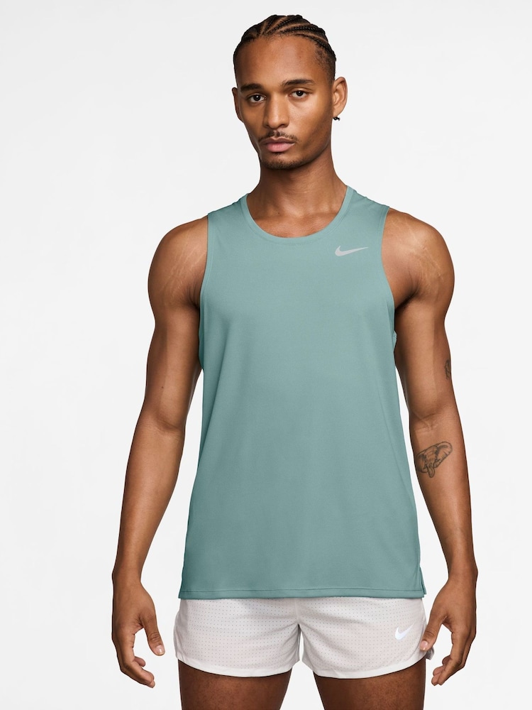 Nike Cannon Green Dri-FIT Miler Running Vest Top - Image 1 of 4 Nike Cannon Green Dri-FIT Miler Running Vest Top - Image 1 of 4