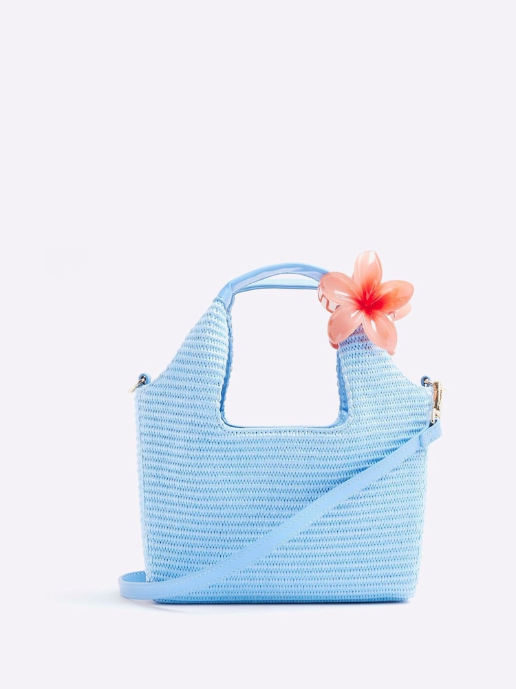Синий - River Island Small Raffia Charm Tote Bag - Image 1 of 5