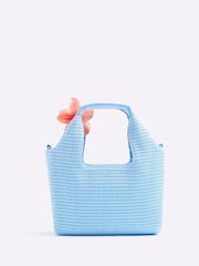 Синий - River Island Small Raffia Charm Tote Bag - Image 3 of 5