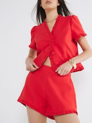 River Island Red Frill Tailored Shorts - Image 1 of 1