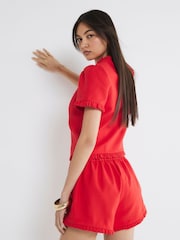 River Island Red Frill Tailored Shorts - Image 4 of 4