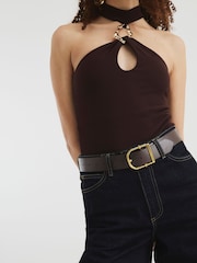 River Island Brown Halter Neck Ribbed Bodysuit - Image 4 of 5