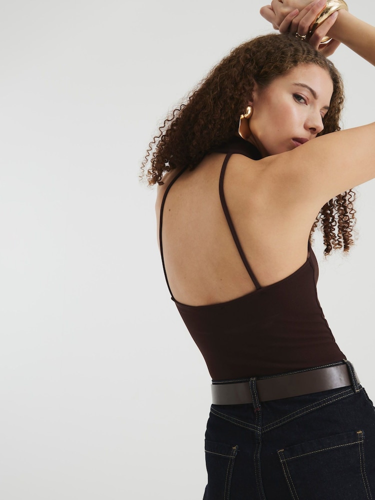 River Island Brown Halter Neck Ribbed Bodysuit - Image 5 of 5 River Island Brown Halter Neck Ribbed Bodysuit - Image 5 of 5