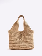 River Island Brown Raffia Shopper Bag - Image 1 of 6