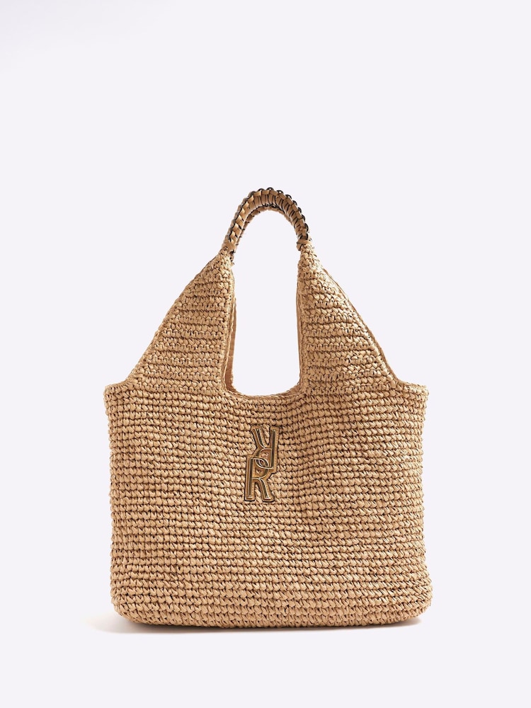 River Island Brown Raffia Shopper Bag - Image 1 of 6 River Island Brown Raffia Shopper Bag - Image 1 of 6
