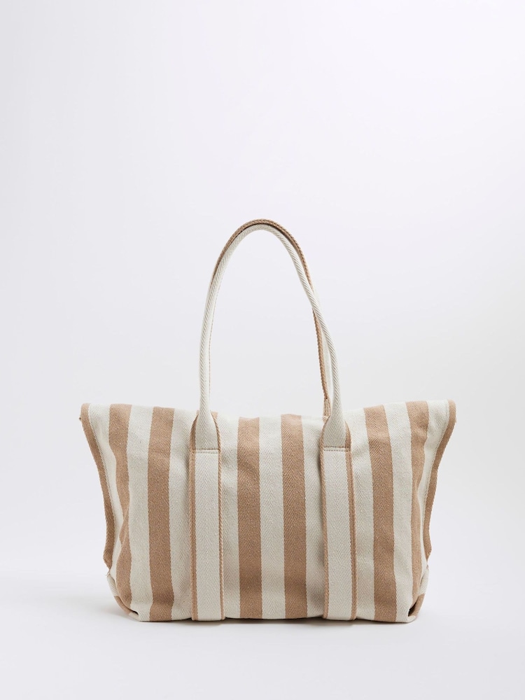 River Island Natural Striped Fold Over Beach Bag - Image 2 of 7