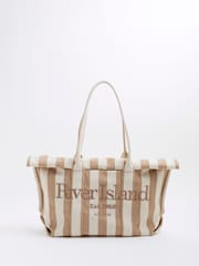 River Island Natural Striped Fold Over Beach Bag - Image 3 of 7