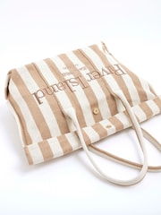 River Island Natural Striped Fold Over Beach Bag - Image 4 of 7