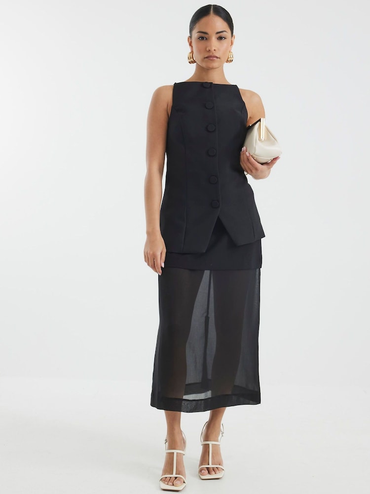 River Island Black Petite Square Neck Strappy Waistcoat - Image 1 of 4 River Island Black Petite Square Neck Strappy Waistcoat - Image 1 of 4