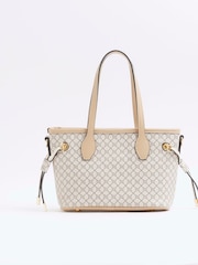 River Island Beige Monogram Tie Side Small Shopper Bag - Image 2 of 6