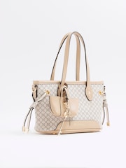River Island Beige Monogram Tie Side Small Shopper Bag - Image 3 of 6